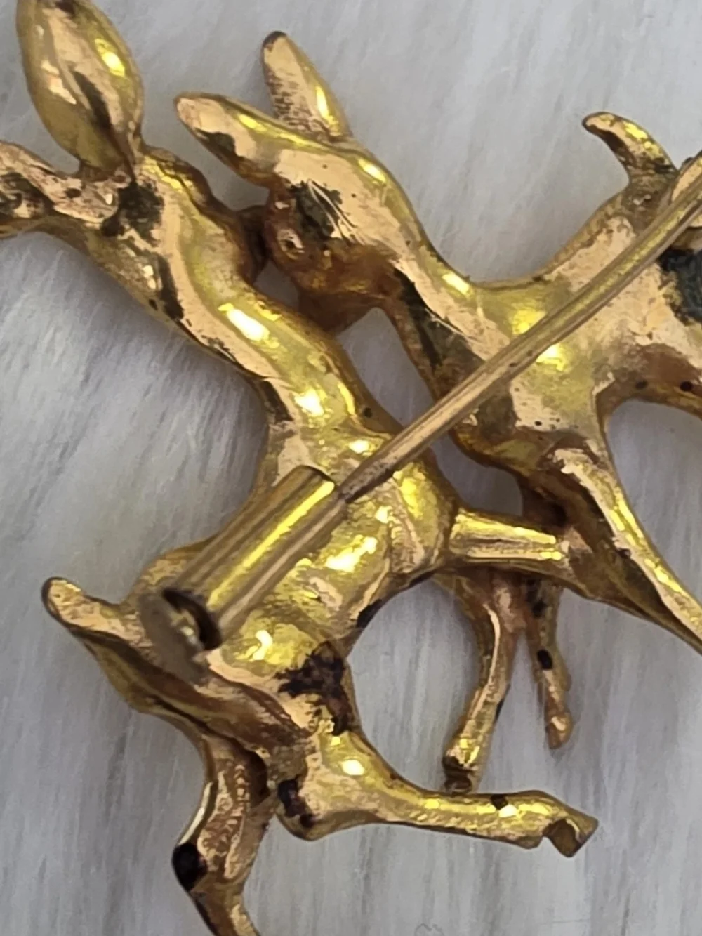 Vintage Double Deer Brooch Christmas Holidays European Trombone Clasp Figural